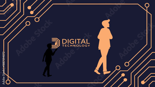 Futuristic digital technology background, intricate motherboard PCB circuit design, glowing neon orange and amber copper traces, deep obsidian black background, central focal point composition, symmet