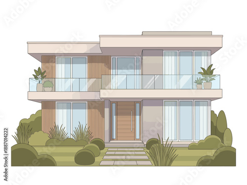 Elegant Luxury Residential House Modern Flat Vector Design