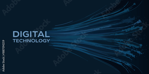 digital technology concept with blue streaks on dark background