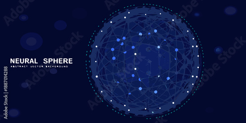 neural network sphere with interconnected nodes and lines