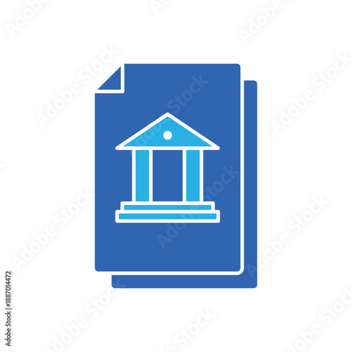 Icon a legal document with bank building symbol, isolated against a clean background.