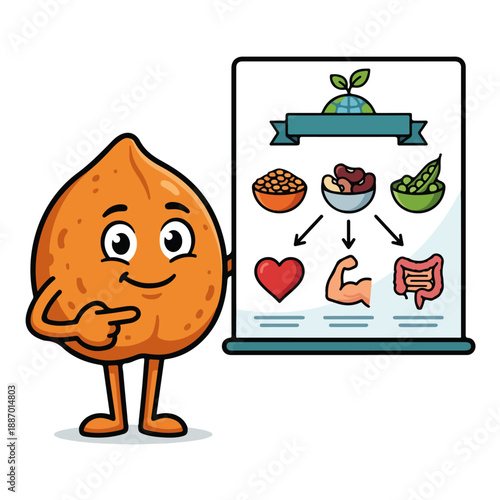 A cartoon blood drop character explaining the importance of healthy diet on World Pulses Day to maintain a healthy heart and body