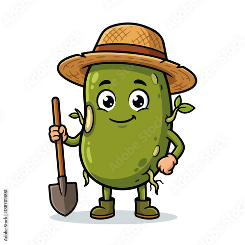 Celebrating World Pulses Day with a Cartoon Pulse Character Gardening in a Green Environment