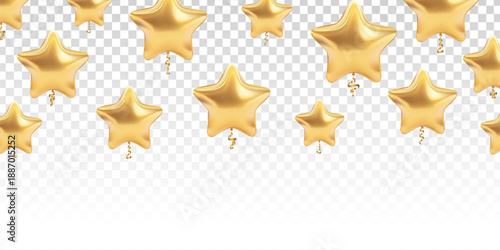 Vector golden stars border isolated on the transparent background. Concept of star decoration.