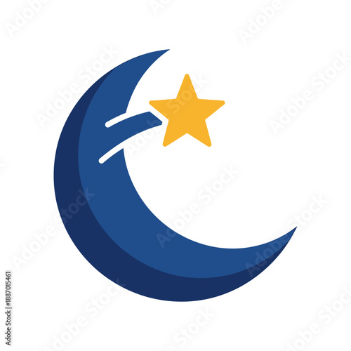 Blue Crescent Moon with Yellow Star Icon.