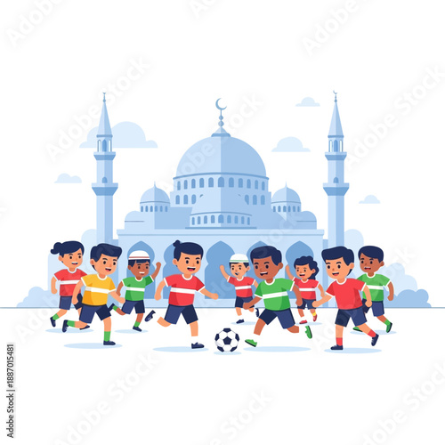 Young Boys Playing Soccer Together.