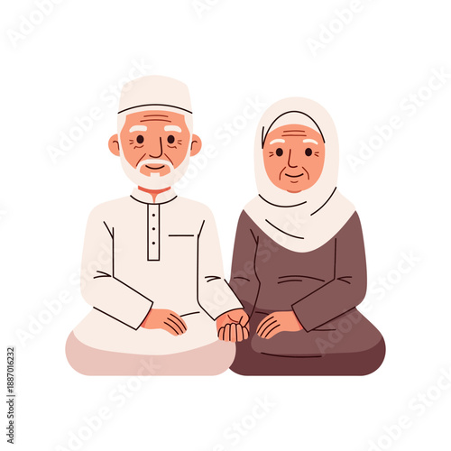 Elderly Muslim Couple Sitting Together.