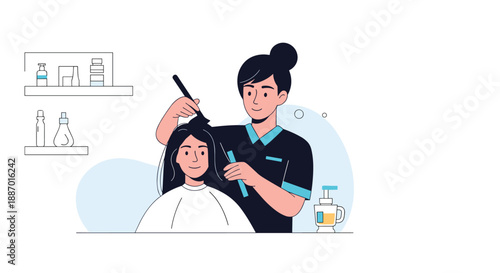 Professional female hairdresser applying hair color to a client's hair in a beauty salon, providing a professional hair care service.