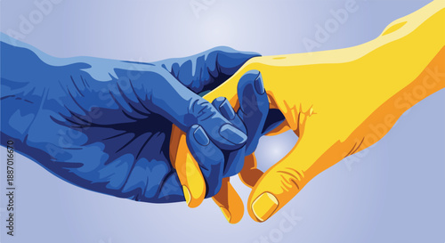 Symbolic illustration showing two hands clasping together representing unity hope and solidarity for ukraine on transparent background