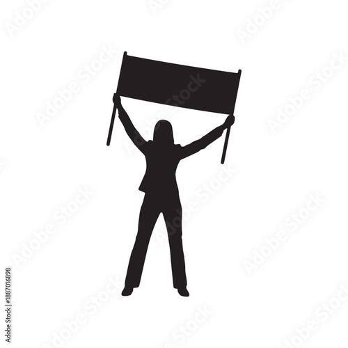 Protest Woman Silhouette  Business Woman Holding Banner Vector Illustration on white background