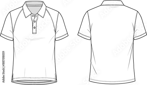 Polo, shirt, template, front, back, view, technical, drawing, fashion, design, clothing, apparel, garment, pattern, vector, illustration, mockup, textile, sketch, casual
