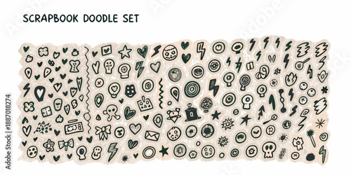 A collection of hand drawn scrapbook doodles and whimsical decorative elements