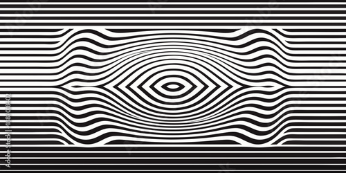 Optical illusion with concentric wavy lines creating a distorted center shape