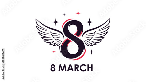 March 8 international women's day winged number eight vector