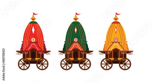 Set of three traditional temple chariot festival vectors