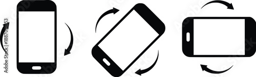 Smartphone Screen Rotation Orientation Icon Set – Mobile Phone Portrait Landscape Auto Rotate Symbol Vector Illustration