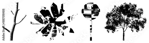 Four Abstract Tree Silhouettes in High Contrast Vector Art