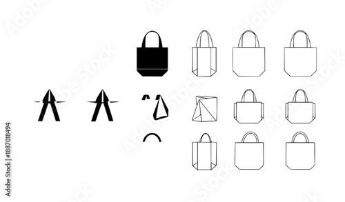 Minimal tote bag icon set flat vector illustration isolated on white