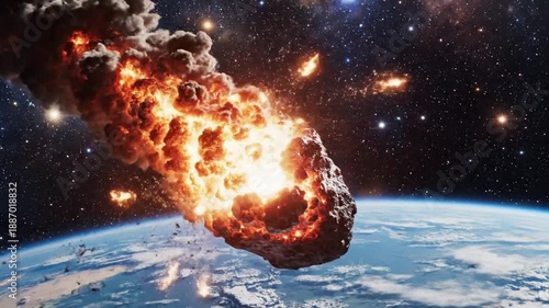 Asteroid Impacting Earth from Space.