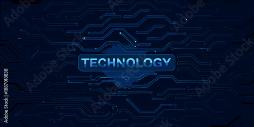Abstract technology background with circuit lines and the word technology displayed