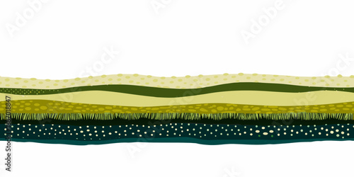 Abstract layered landscape with varied textures and shades of green