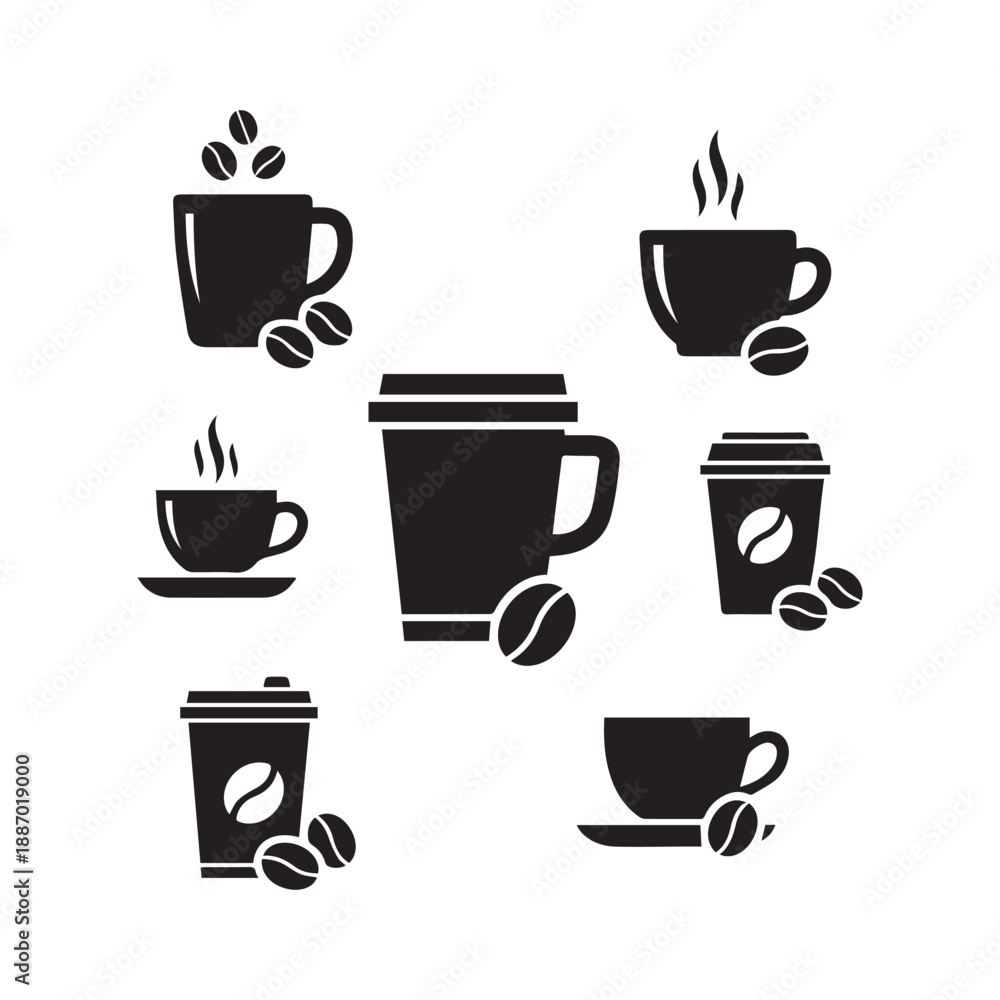 Obraz premium Coffee Cup and Bean Icon Collection – Barista & Cafe Design