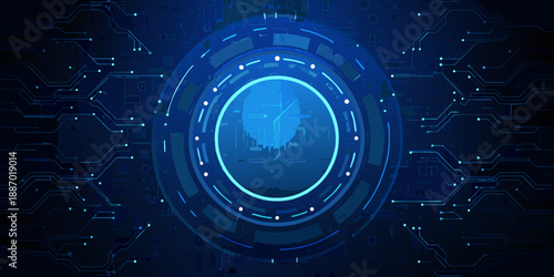 Abstract digital design with a central oval and circuit board patterns