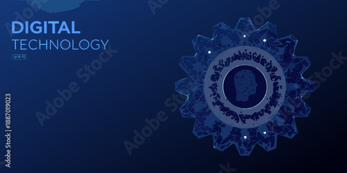 Abstract digital technology concept with gear and circuit board elements