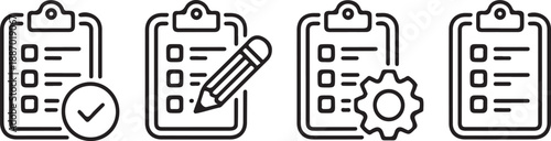 Checklist Clipboard Line Icons for Tasks and Workflow Management