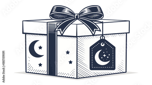 Ramadan gift box with crescent moon and stars elegant vector illustration for islamic holiday