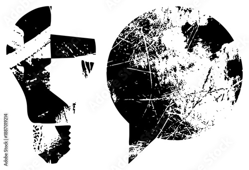 Abstract Broken Light Bulb and Cracked Globe Silhouettes in High Contrast Vector Art