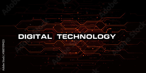 Abstract digital technology background with glowing red hexagonal circuit patterns