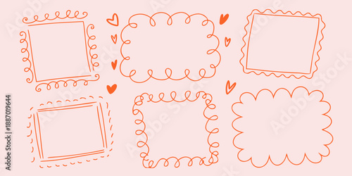 Hand drawn style collection of various pink frames and decorative elements