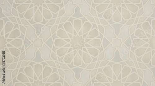 Intricate Geometric Pattern in White and Silver Tones With a Repeating Star Motif