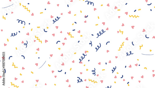 Cute abstract seamless pattern with hearts confetti doodles colorful hand drawn vector background