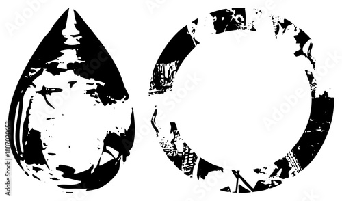 Stylized Water Droplet and Circular Frame with Grunge Texture