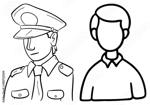 Police Officer and Civilian in Simplified Art Silhouettes