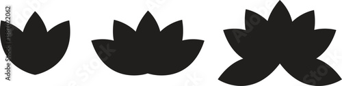 Minimal lotus flower icon collection in solid and outline styles, designed for yoga, meditation, wellness branding, spiritual projects, spa logos, mindfulness visuals, modern vector illustrations, and