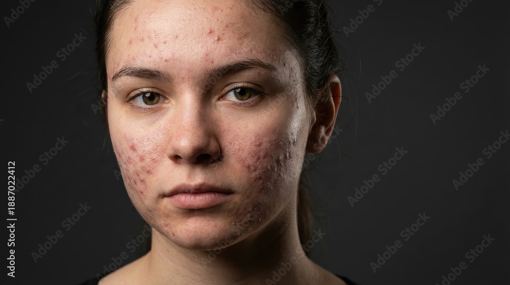 Naklejka premium Young woman with facial acne and skin problems