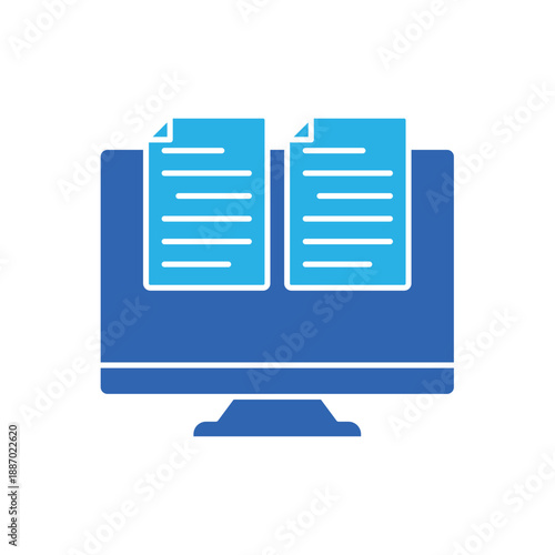 Icon a digital document monitor with paper list, isolated against a clean background.