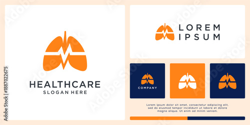 Lungs healthcare logo design with pulse.