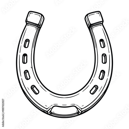 Black Line Drawing of Horseshoe Isolated on White Background