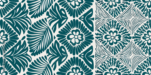 Intricate teal and white floral pattern seamlessly repeating across the image