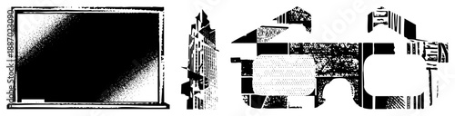 Abstract Geometric Shapes in Halftone Dot Design