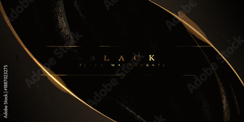 Elegant black background with golden curves and stylized text a luxurious design