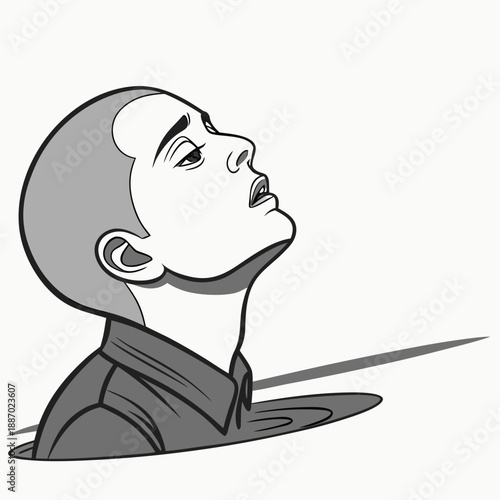 Almost Alive Human Head Emerging from a Smooth Surface, Symbolizing Creation, Genesis of AI, and Digital Transformation