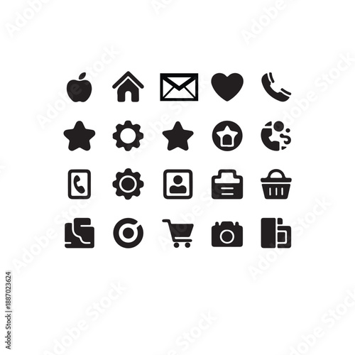Vector icon set for web design featuring communication, business, and digital symbols
