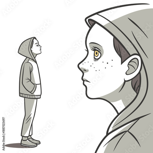 Touching Digital Portrait of an Almost Human Android Child with Realistic Freckles, Blurring Lines Between AI and Humanity