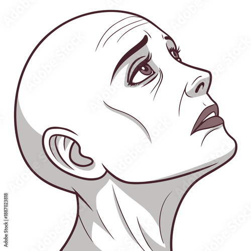 Almost Living Digital Human Face Caught Between Conflicting Emotions, Reflecting AI Empathy and Uncanny Valley in Vector Art Style