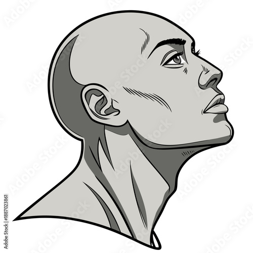 Hyper-Realistic Digital Human Head with Subtly Distorted Features, Evoking the Unsettling Uncanny Valley Effect in Vector Format